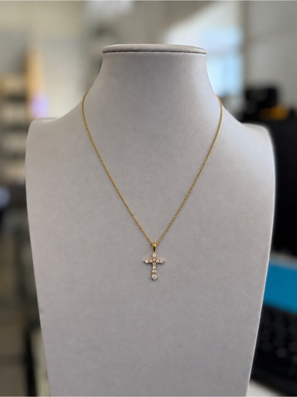 Gold-Plated Sterling Silver CZ Cross Pendant